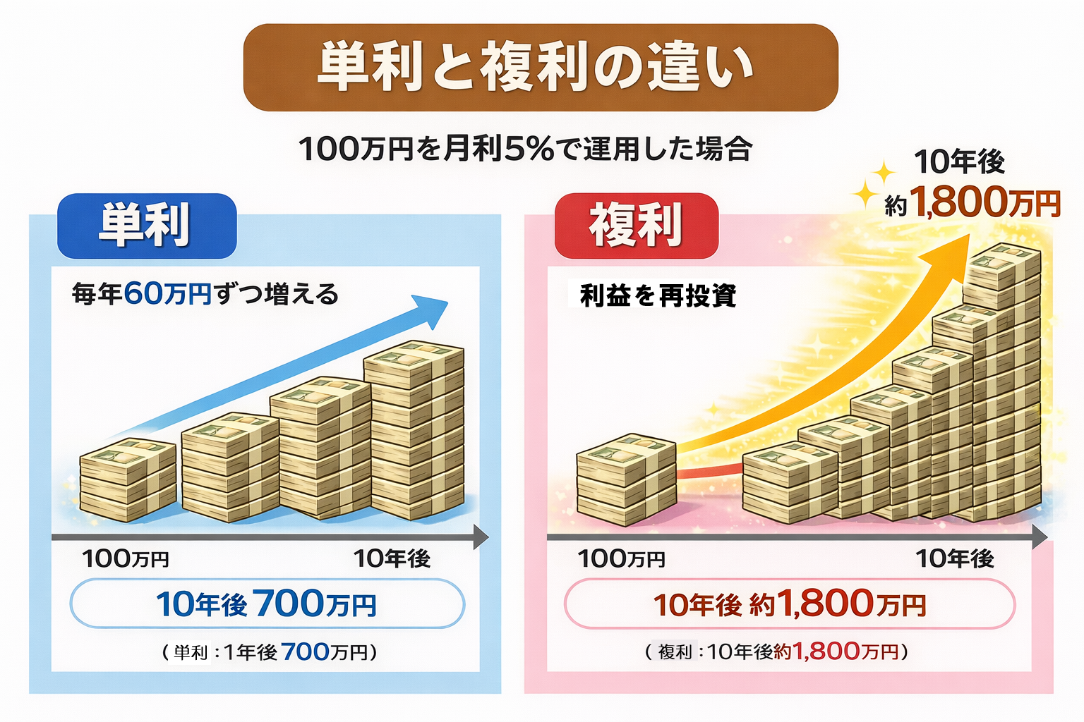 複利と単利の10年比較